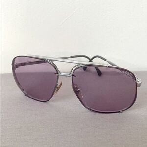 Vintage Purple Shade Aviator Sunglasses Silver Tone Frame Retro Boho
